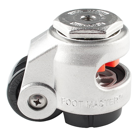 Foot Master Leveling Caster, 50 mm Nylon Wheel, M12x1.75P Stem, Swivel, 280kg Cap, NBR Foot Pad, Stainless Steel SGDN-60-S-NYN